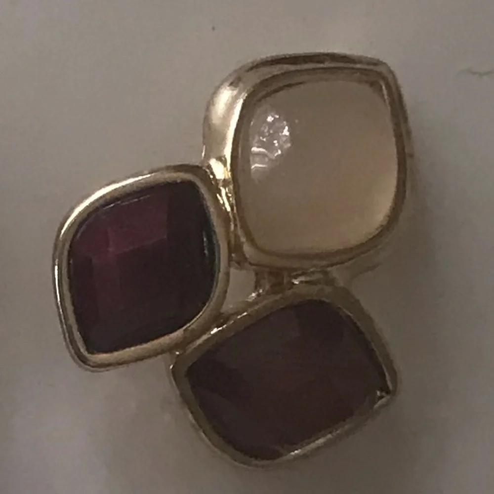 Dana Buchman Earrings Gold Tone Ivory and Red Whine Rhinestone Stud